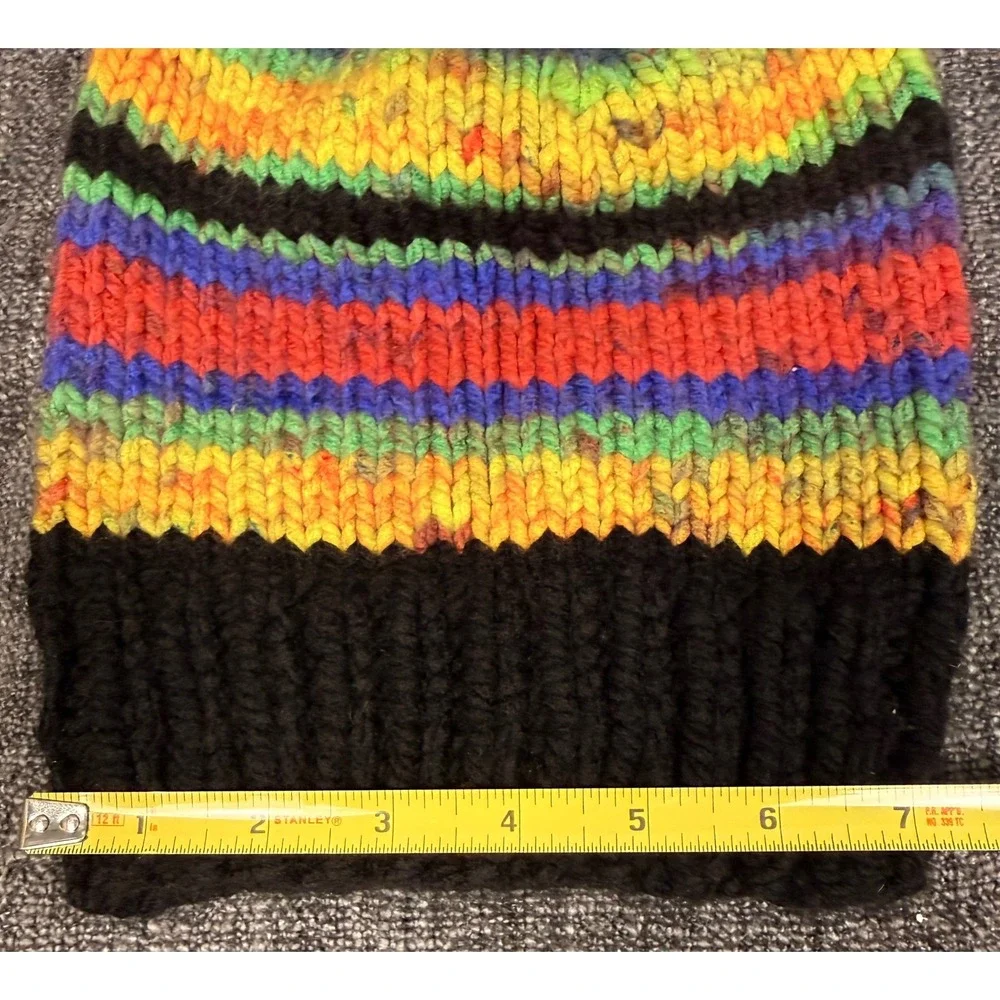 Handmade Rasta Vibes Knit Slouch Hat Black Ribbed Acrylic Unisex Winter Cap